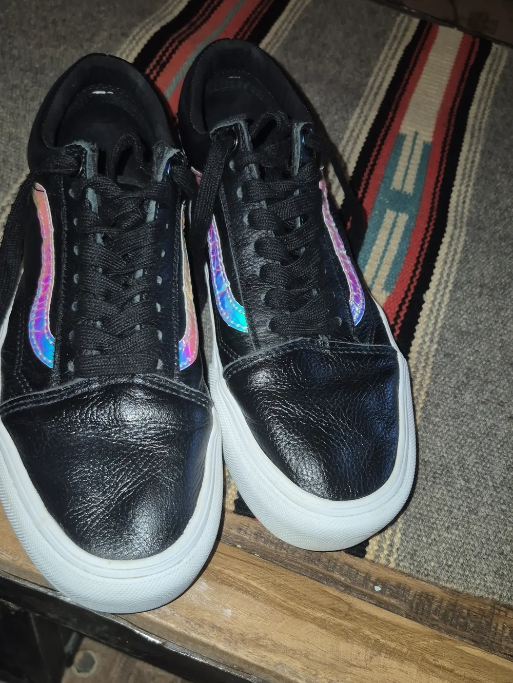 Vans Old Skool Irridised Racing Stripe Black Leather Womens Sz.8. VGC.(#1063sh)
